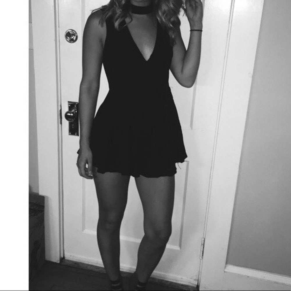 Black V Neck & Choker Romper
